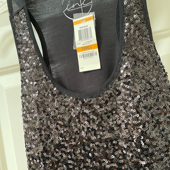 INC International Concepts Black Sequin Holiday Top - Picture 6 of 8